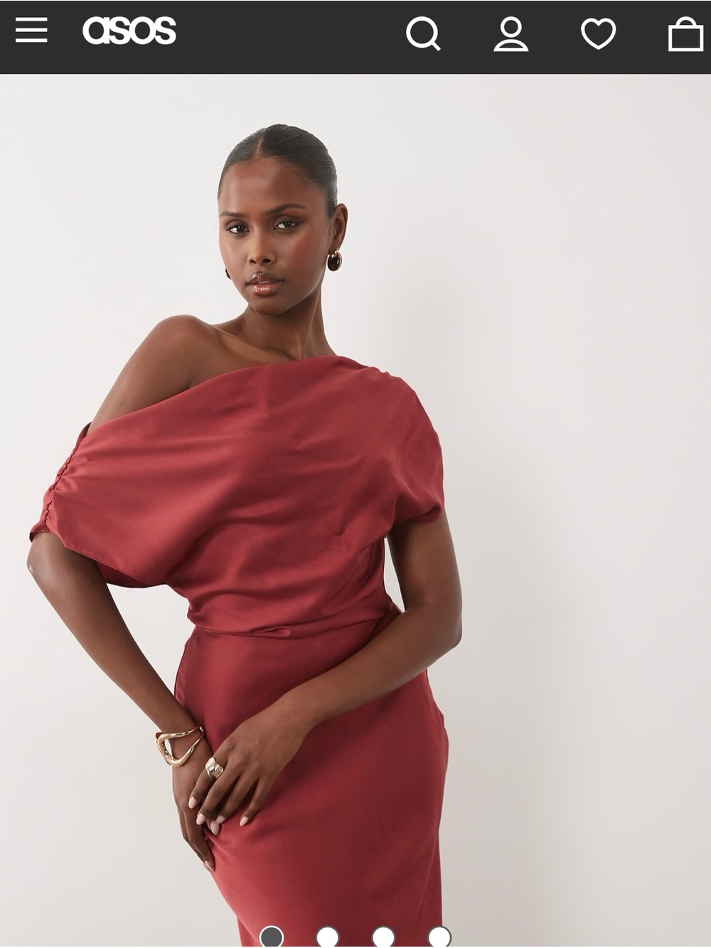 ASOS One-Shoulder Satin Maxi Dress in deep red